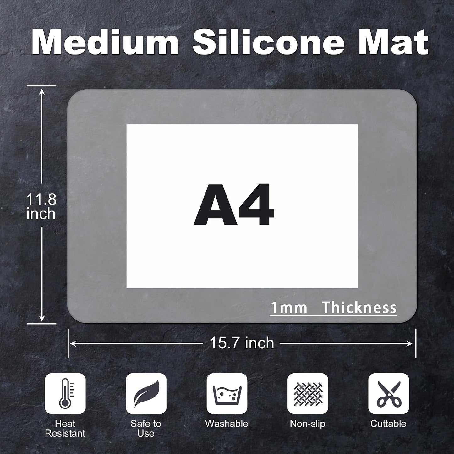 Silicone Mat for Kitchen Counter, Silicone Mat Trimable to Size (Black, 15.7×11.8inch-2pcs), BPA-Free Silicone Placemat, Heat-Resistant NonSlip Table Mat for Air Fryer, Countertop Protector Mat