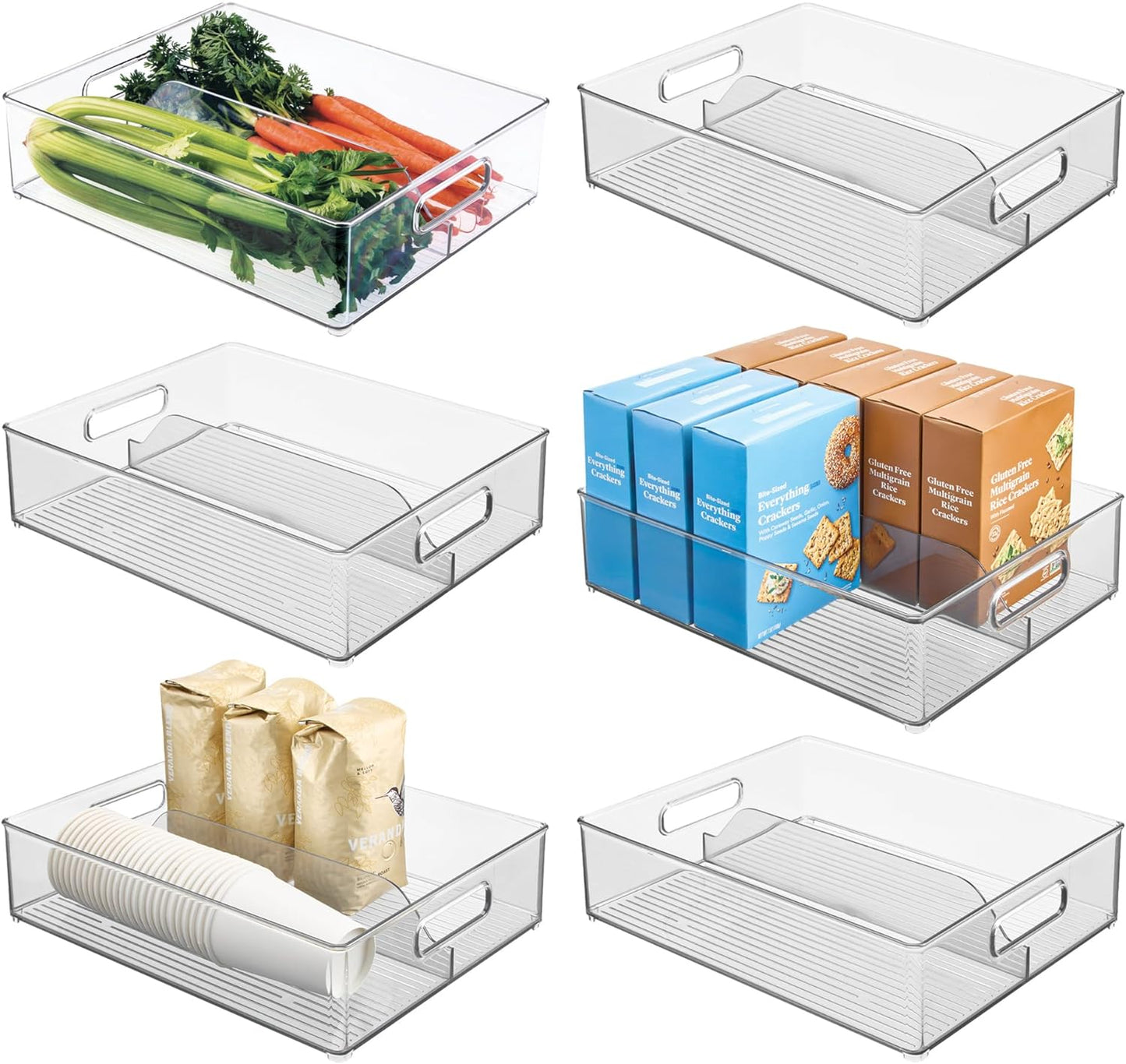 iDesign Divided Pantry Bin with Handles for Pantry, Refrigerator, or Freezer - Set of 3 - Clear