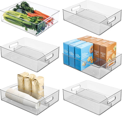 iDesign Divided Pantry Bin with Handles for Pantry, Refrigerator, or Freezer - Set of 3 - Clear