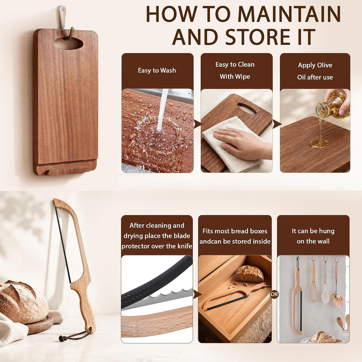Bread Knife and Cutting Board Kit,with Adjustable Thickness