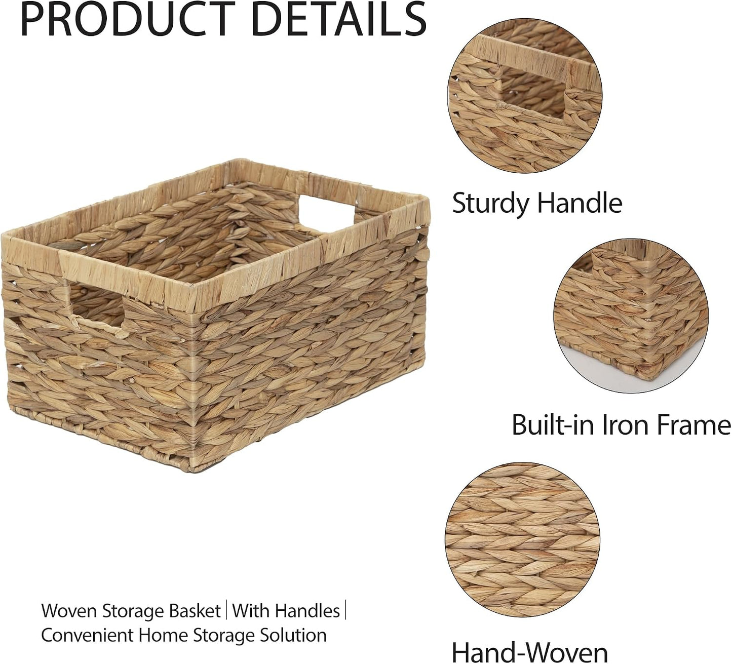 Storage Container, Natural Water Hyacinth Storage Bins Rectangular Basket,Arts and Crafts.