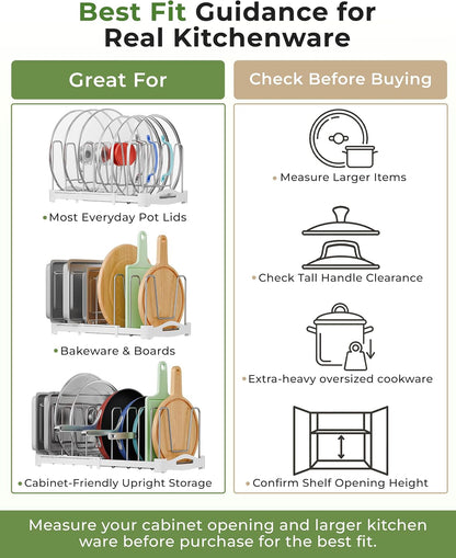 EVERIE Pot Lid Organizer, Adjustable 12.6"-21.5" Bakeware Rack for Cabinet