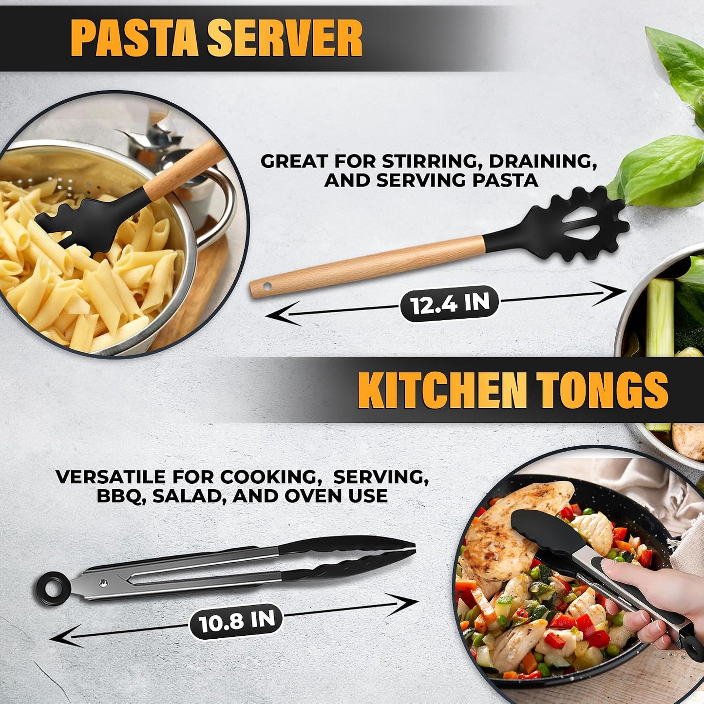 14 PCs Black Silicone Cooking Utensils Set with Holder - Versatile Kitchen Utensils with Sturdy Wooden Handles - Heat Resistance Silicone Kitchen Utensil Set with Holder for All Cooking & Baking Needs