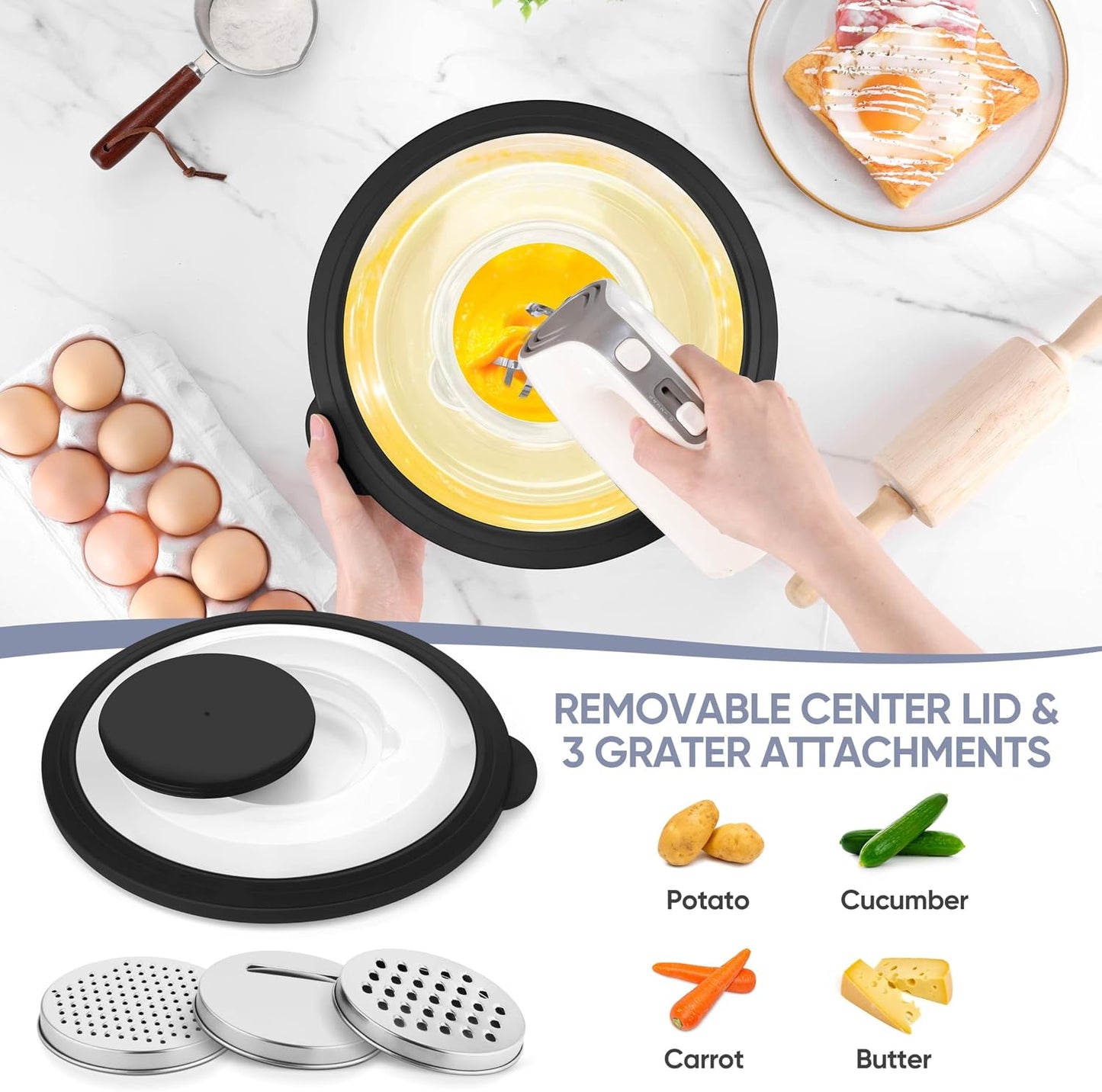 TeamFar 4-1 Colander with Bowl Set, Rotatable Colander for Kitchen, Stainless Steel Food Strainers and Colanders Mixing Bowl with Graters, for Veggies Fruits Washing, Pasta Straining - Khaki