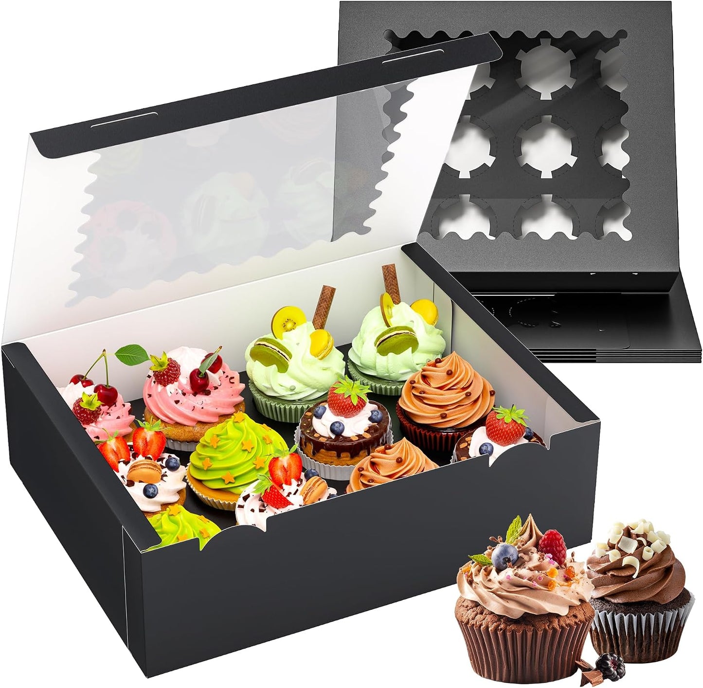 RYDDOY 4 Pack Cupcake Boxes, Hold 12 Standard Cupcakes, Cupcake Containers with Window and Inserts, High Grade Cupcake Holder, for Birthday Holiday Party, Supplies for Cupcakes, Desserts and More