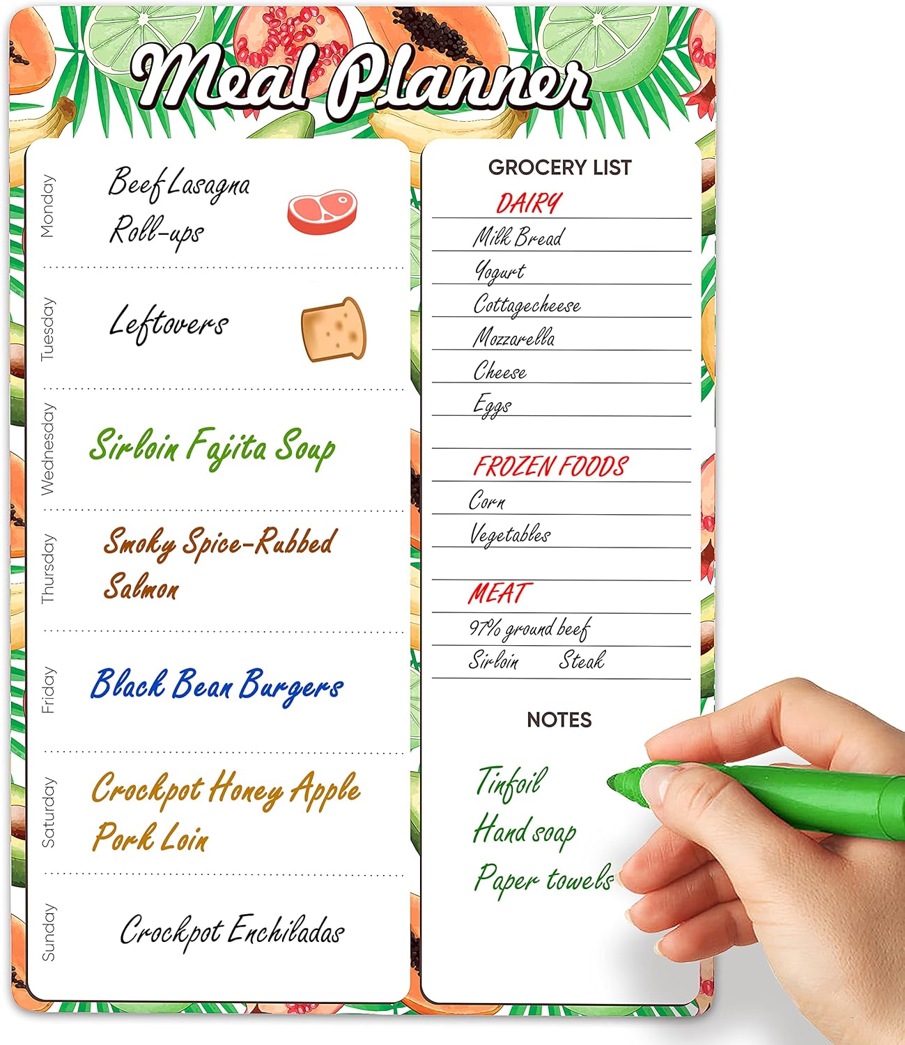 Weekly Dinner Menu Board for Kitchen A4-8.5x12 Black Magnetic Weekly Meal Planner for Fridge Dry Erase Weekly Menu Boards Magnetic Menu for Refrigerator Food Menu Boards Week Chalkboard Menu Board