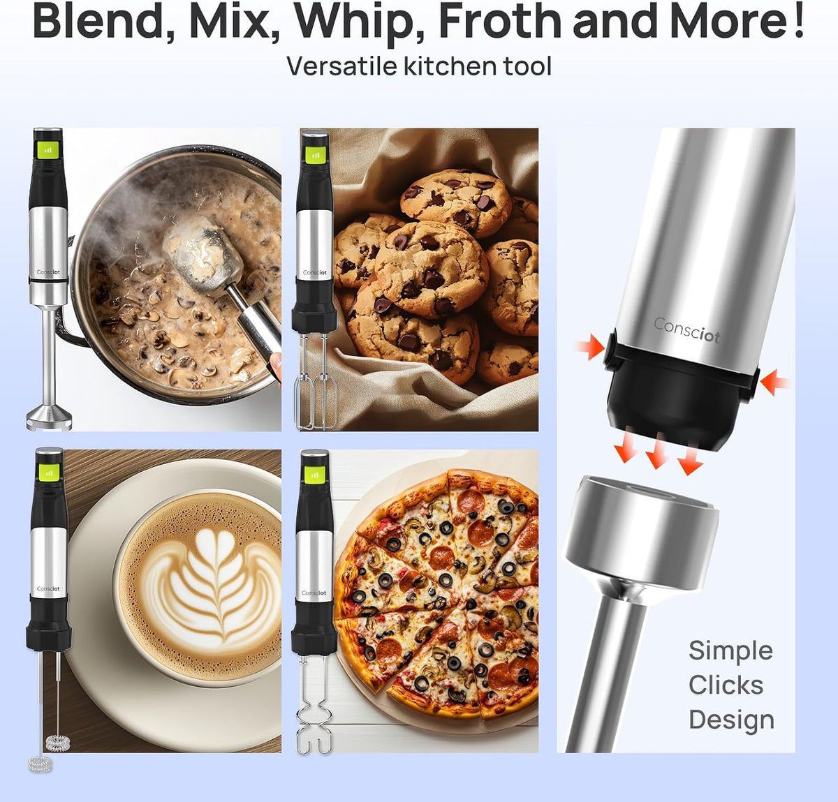 Consciot 4 in 1 Immersion Hand Blender Max 1100W, Trigger Speed Control