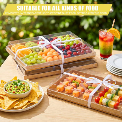 5 Pack Catering Trays with Lids, 11.8"x8.5" Serving Trays with Lid, Disposable Paper Charcuterie Board with Clear Lids for Lightweight Food Meal Prep, Potlucks, Sandwiches, Cake and Buffet