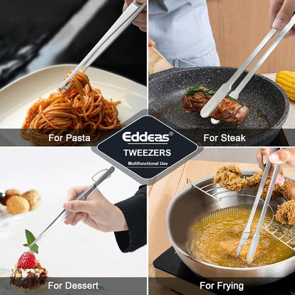 Eddeas Kitchen Tweezers Tongs, Cooking Tweezers Stainless Steel - 3 Size 12'' 10'' & 8 inch Ideal for Meat, pasta, plating and pinching delicate small pieces of food, Set of 3