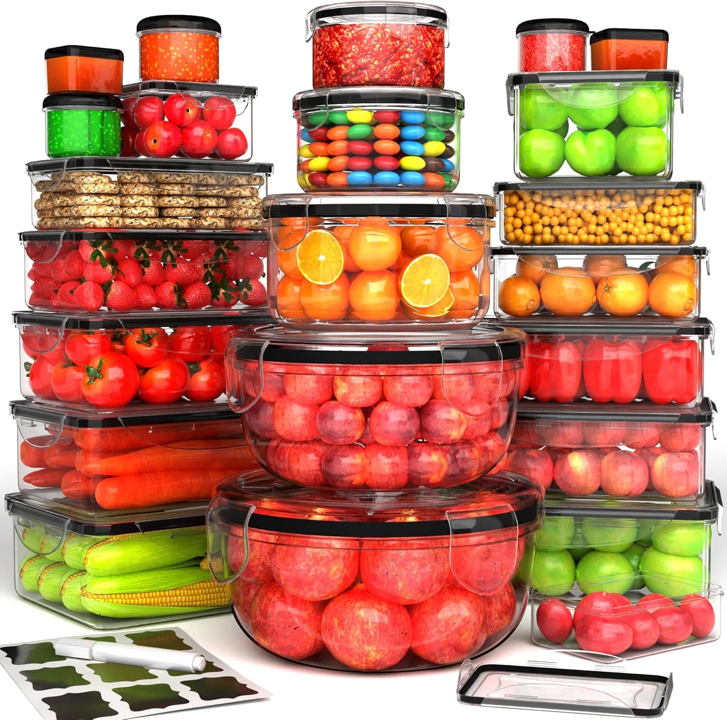 70 Pcs Large Food Storage Containers with Lids Airtight-2500ML to Small Box,Total 22812 ML Stackable Kitchen Bowls Set(35 Containers,35 Lids)-BPA Free Leak proof Plastic Boxes-Microwave safe