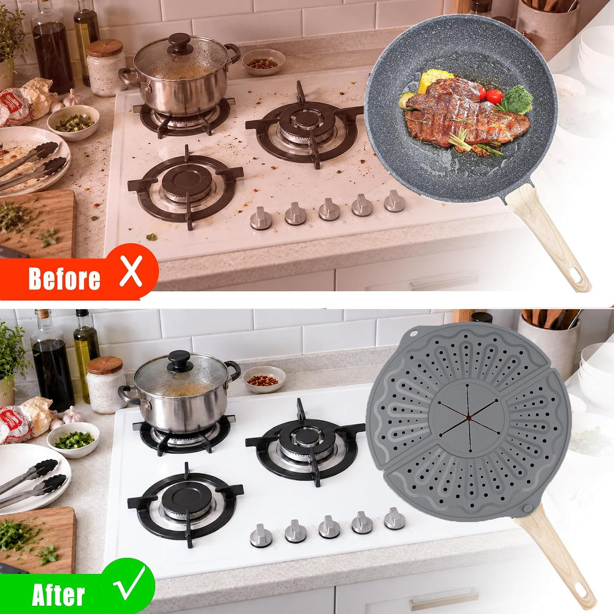 Foldable Silicone Splatter Screen for Multi-Size Pans, BPA-Free, Gray