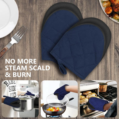 1 Pair Short Oven Mitts - Silicone Kitchen Oven Gloves High Heat Resistant 500℉, Mini Oven Mits with Non-Slip Grip Surfaces and Hanging Loop for BBQ, Baking, Cooking and Grilling (Black)