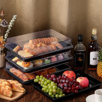 Shellwei 5 Pack Extra Large Charcuterie Board with Lids, 18 x 12 Inch Plastic Catering Trays for Cookies, Desserts, Candy, Reusable Serving Platters for Travel Party
