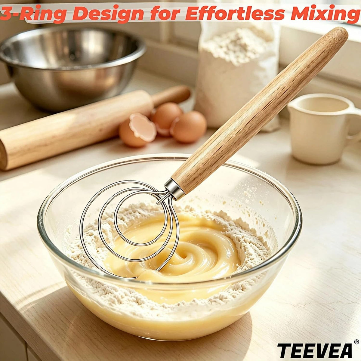 TEEVEA Danish Dough Whisk, Stainless Steel for Sourdough Bread