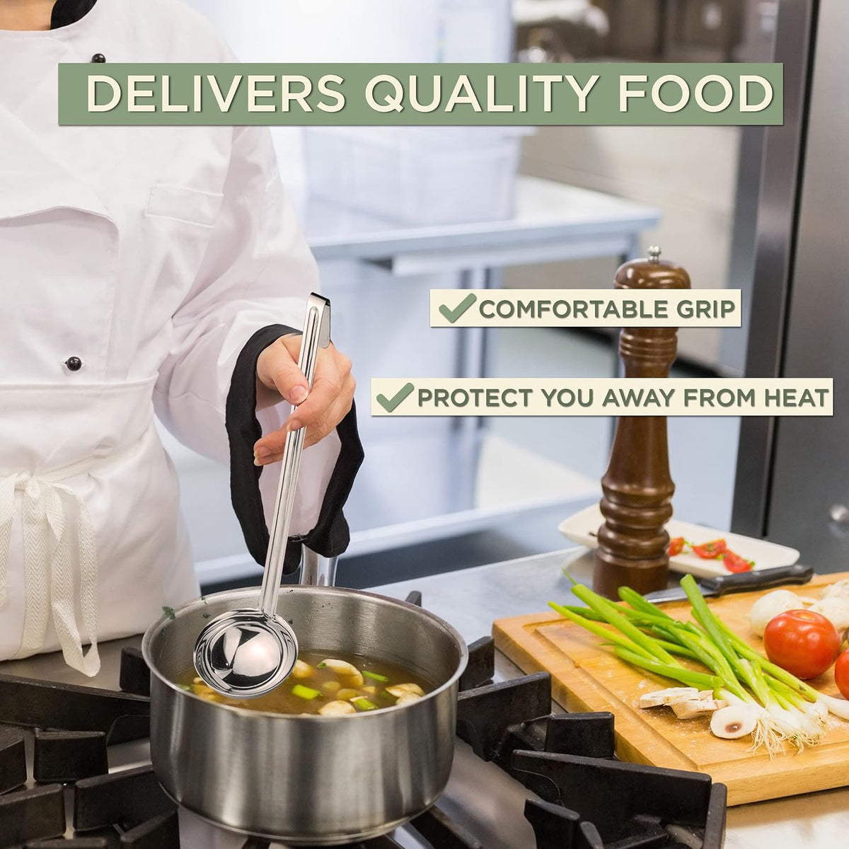 Fit Meal Prep [2 Pack] 2 oz Stainless Steel Soup Ladle, One-Piece Sauce Spatula with Hook Handles, Commercial Grade Serving Spoon, Kitchen Tool for Restaurant or Home Cooking, Mirror Finish, 12" Long