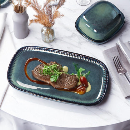 Porcelain Rectangular Plates, Large Cookie Trays, Set of 4, Shatterproof, Dishwasher-Safe, Perfect for Sushi, Baguettes, Snacks, Appetizers, Rolls, or Table Centerpieces.