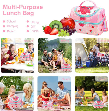 RHCPFOVR Kids Lunch Bag - Double - Decker Cooler Insulated Lunch Box for Boys Girls,Washable Lunch Bag with Strap and Reusable Toddler Lunchbox for School and Daycare