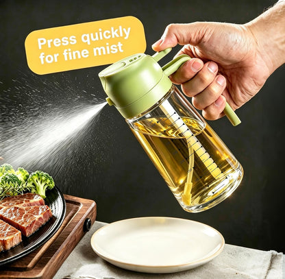 AT-VALY 2-in-1 Oil Sprayer for Cooking, 16oz Glass Oil Dispenser, Black