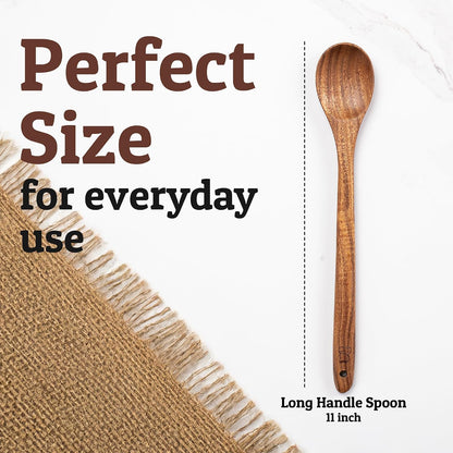 PriorityChef Wooden Slotted Spoon - Premium Teak Cooking Utensil for Frying, Straining & Serving - Long Handle Kitchen Spoon for Nonstick Cookware - Handcrafted Durable Wood