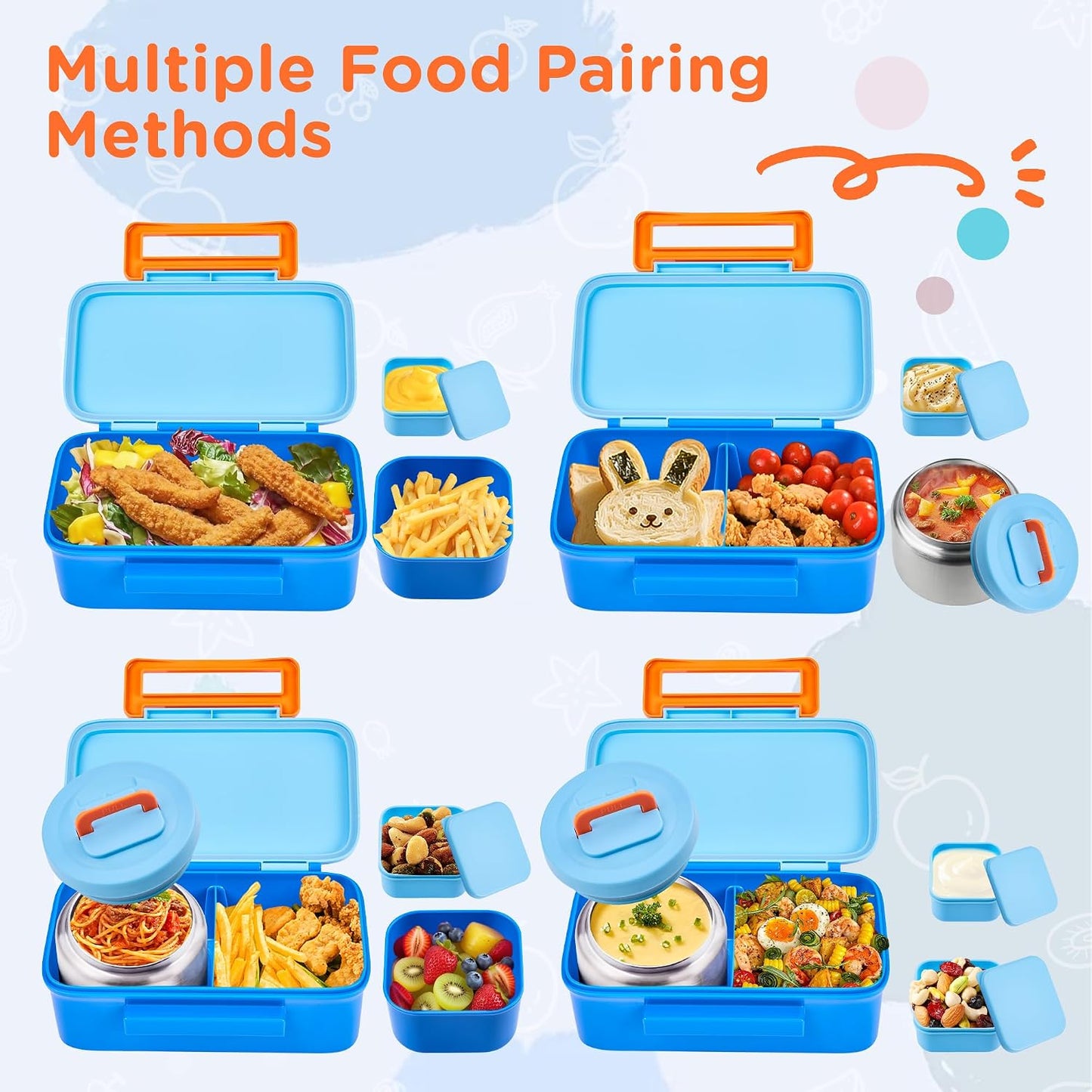 MAISON HUIS Bento Box for Kids with 8oz Soup Thermo, Insulated Lunch Bag & 17oz Water Bottle, 2-Compartment Bento Box with Built-In Ice Pack, Leak-Proof & BPA-Free (Purple)