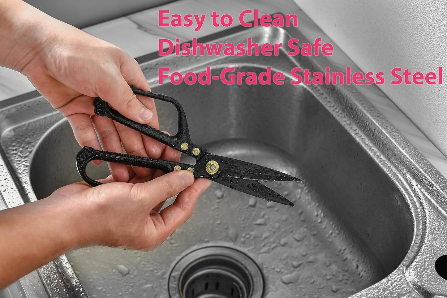 Kitchen Scissors - Heavy Duty Utility Come Apart Kitchen Shears for Chicken, Meat, Food, Vegetables - 9.25 Inch Long Black & Red