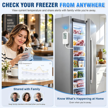 DAYTECH WiFi Freezer Thermometer Alarm, No Hub Required, App Alerts, 1 Pack