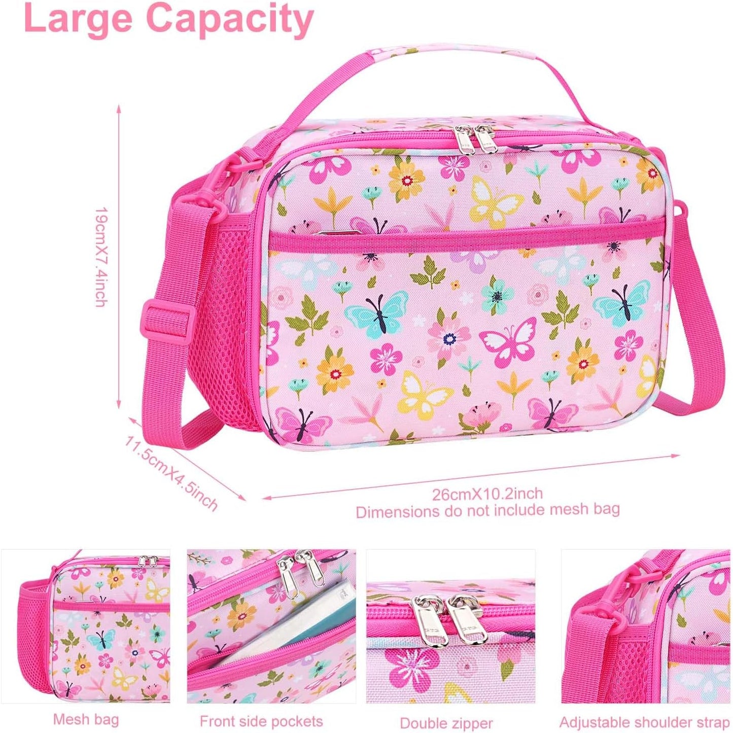 RHCPFOVR Kids Initial Lunch Bag - Insulated Lunch Box for Boys Girls,Washable Lunch Bag and Reusable Toddler Leak-proof Lunchbox for School and Daycare - Colors B