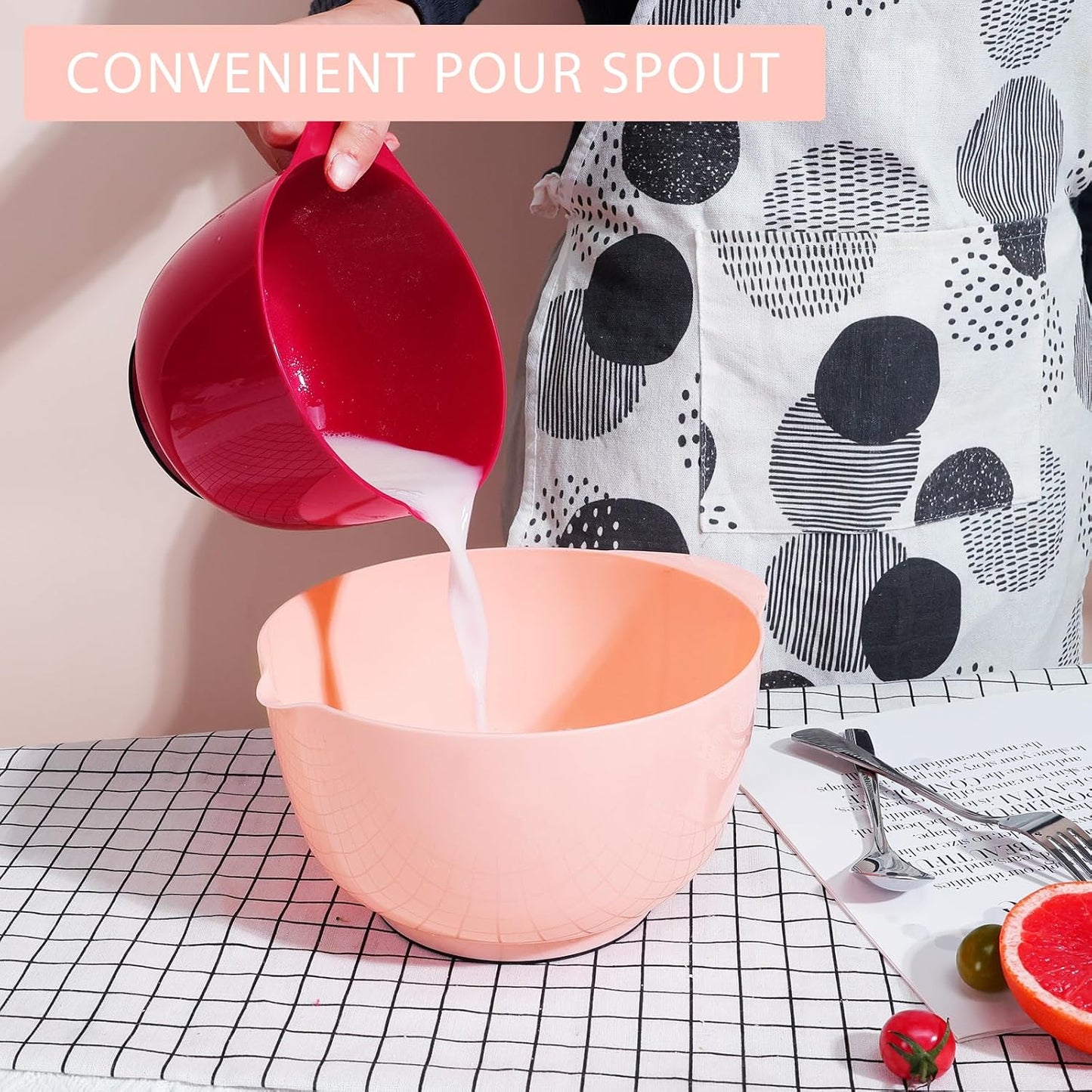 BoxedHome Nesting Plastic Mixing Bowl Set With Pour Spout, Microwave and Dishwasher Safe, BPA free Non-Slip Base, Set of 4 Size 1.7, 2.5, 3.5 and 4.5qt, Great for Prepping, Baking, Cooking (Dark Blue)