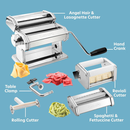 Pasta Maker Deluxe Set- Stainless Steel, 3 Interchangeable Attachments