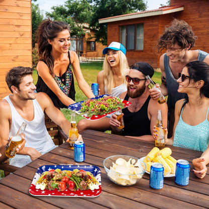 JarThenaAMCS 3PCS Patriotic Serving Trays Reusable Serving Dishes Red Blue White 4th of July Star Melamine Platter for Outdoor Party Independence Day Serving Food Snacks Fruits Dessert