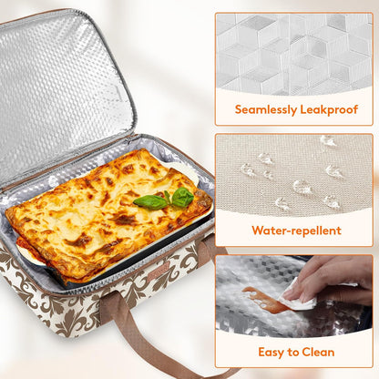 Lifewit Insulated Single Decker Casserole Carrier for Hot or Cold Food, Lasagna Lugger Holder Fits 9" x 13" Baking Dish, Thermal Lunch Tote Bag for Potluck Parties, Picnic and Cookouts, Black