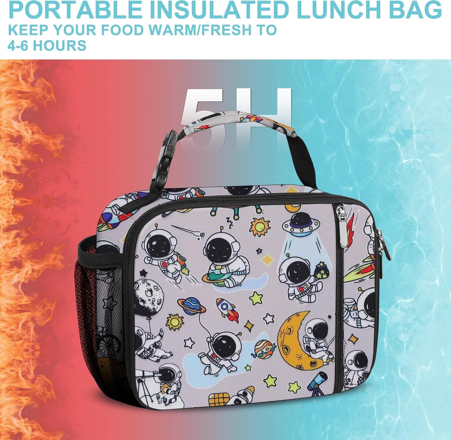 esouler Lunch Box Kids Insulated Lunch Bag for Boys & Girls Durable Children Lunchbox for School with Water Bottle Holder-Black