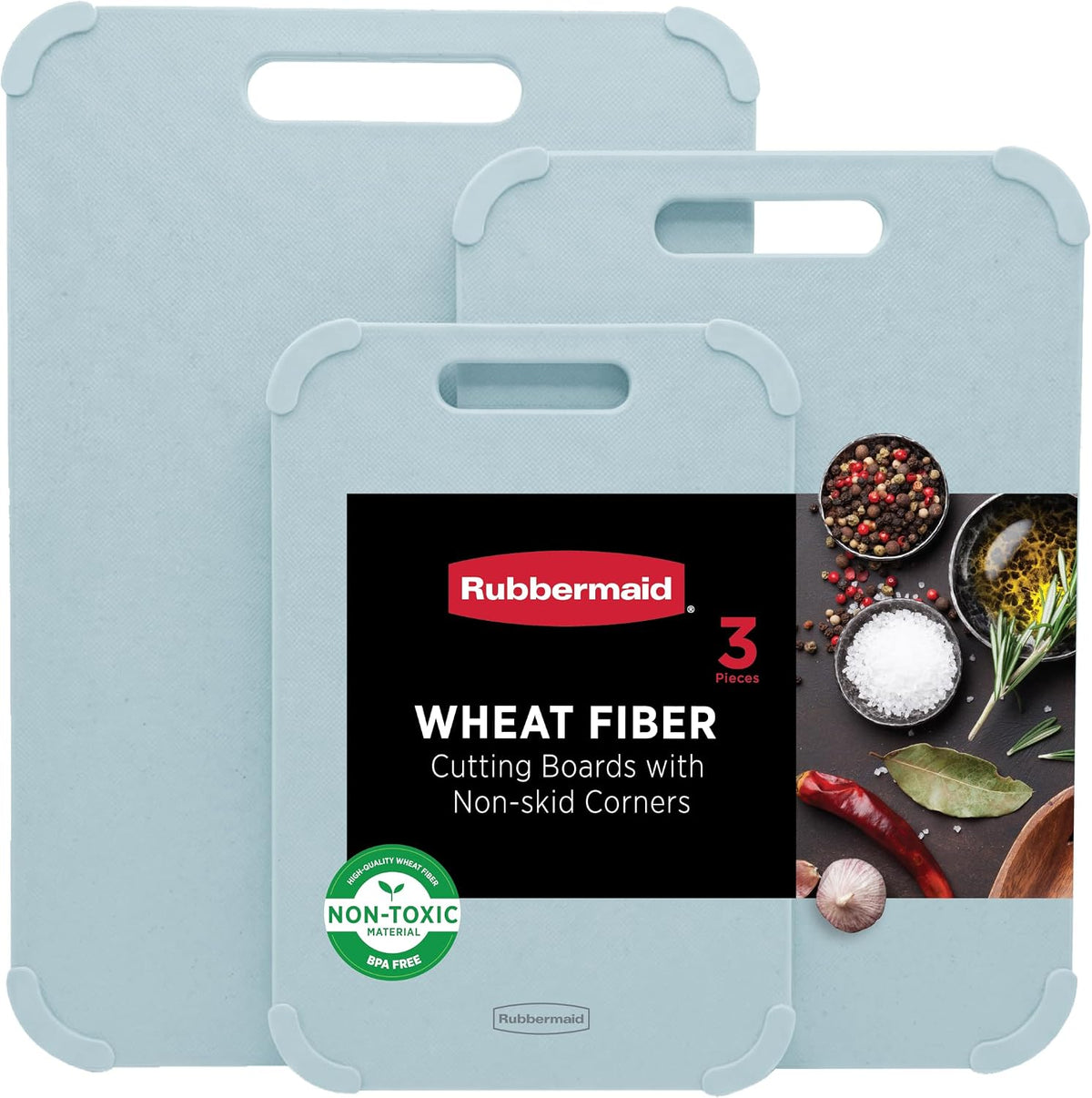 Rubbermaid 3pc Reversible Wheat Fiber Cutting Board Set | BPA Free Non Toxic Cutting Boards for Kitchen – Dishwasher Safe, Non-Slip Corners & Lightweight | For Meat, Veggies & Fruits
