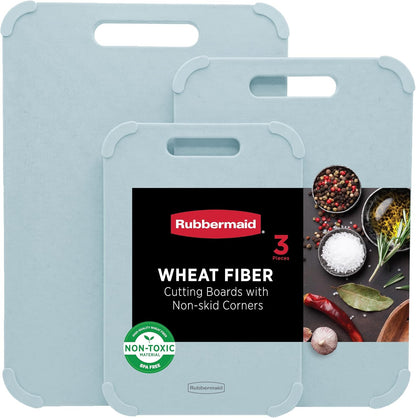 Rubbermaid 3pc Reversible Wheat Fiber Cutting Board Set | BPA Free Non Toxic Cutting Boards for Kitchen – Dishwasher Safe, Non-Slip Corners & Lightweight | For Meat, Veggies & Fruits