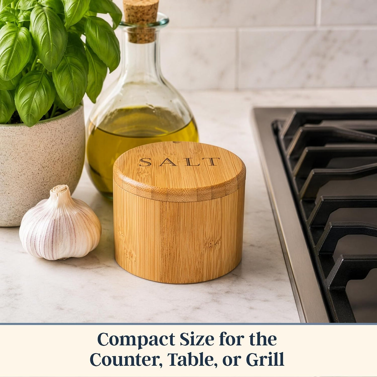 Totally Bamboo Salt Cellar with Swivel Lid, Salt Container for Countertop