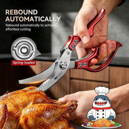 MAD SHARK Heavy Duty Poultry Shears, Kitchen Shears with Non-Slip Handle & Safety Lock, All Purpose Kitchen Scissors for Chicken, Meat Cutting, Turkey, Fish, Vegetables, Spring Loaded, Dishwasher Safe