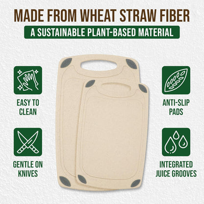 AXIOM CREATIONS 2-Piece Reversible Cutting Board Set Made with Natural Wheat Straw Fiber, Eco-Conscious Food Safe Kitchen Essentials, Gluten Free & BPA Free Chopping Boards for Kitchen