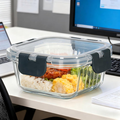 Glass Fluted Ombre grey Leak-Proof 6-Piece Set Food Storage Containers, Food Containers with Lids, Meal Prep Containers. (Rectangular)