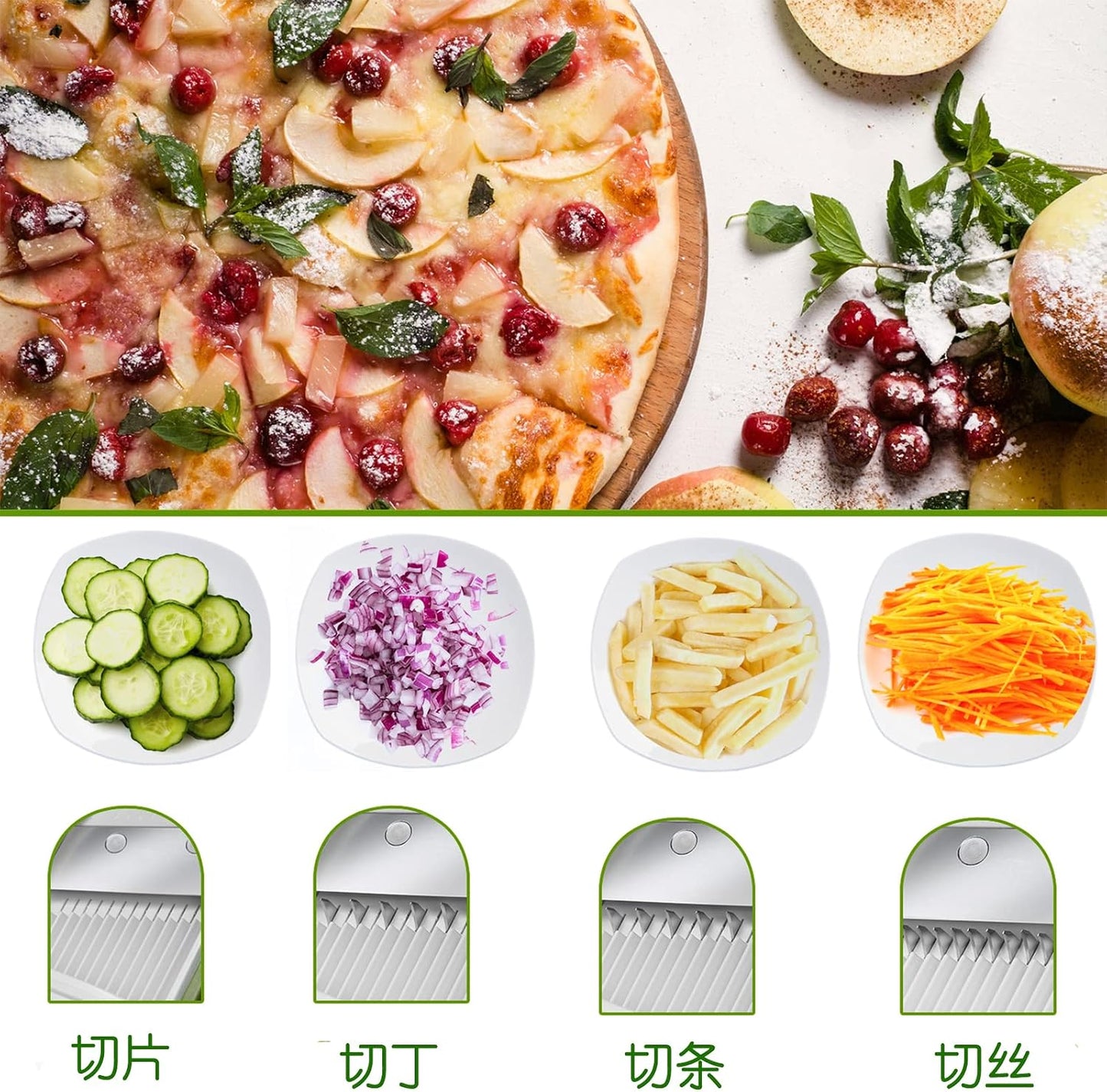 ONCE FOR ALL Safe Mandoline Slicer 5 in 1 Vegetable Chopper Food Potato Cutter, Strips Julienne Dicer Adjustable Thickness 0.1-8 mm Kitchen Chopping Artifact Fast Meal Prep (Gray)