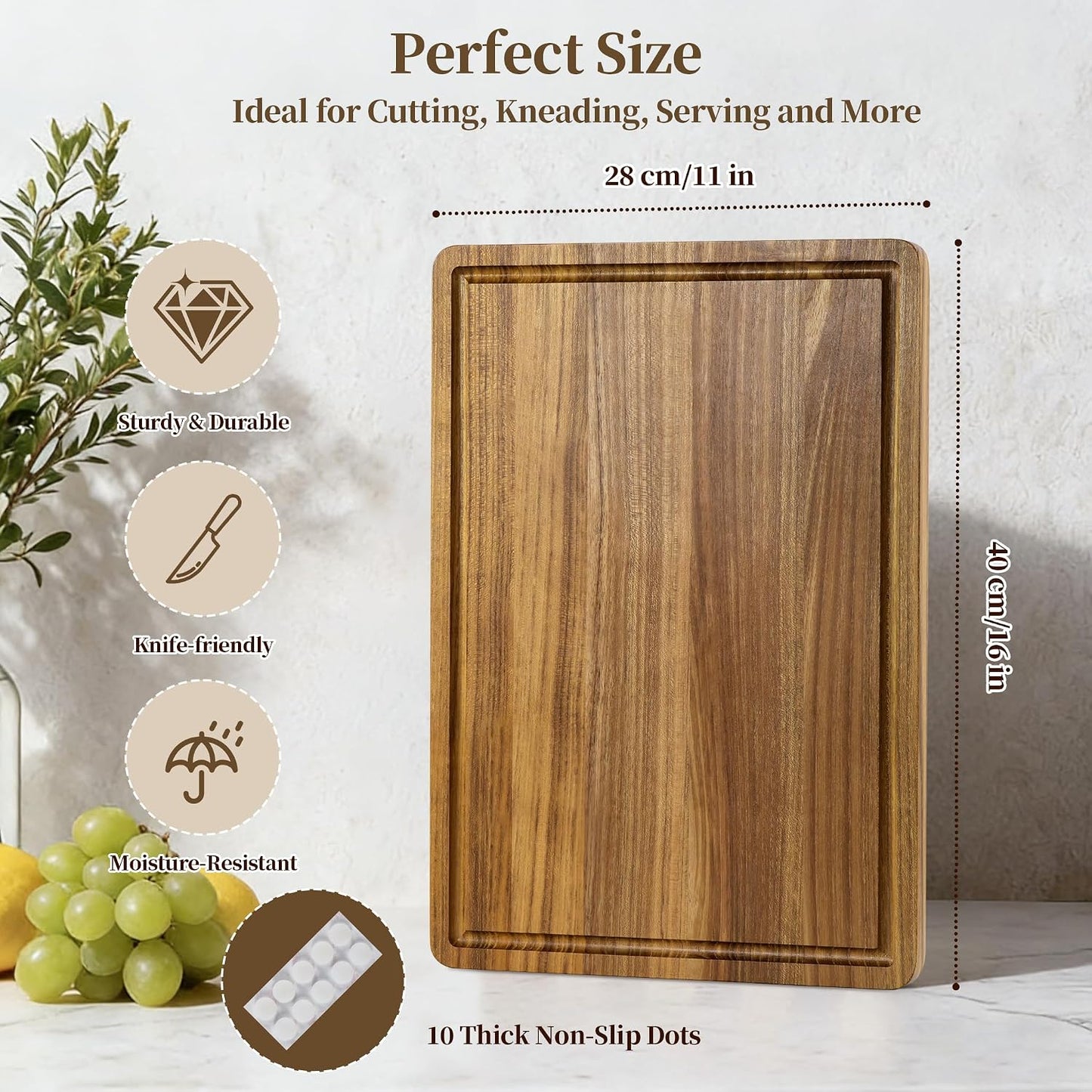 Teak Cutting Board Set for Kitchen - 3 PCS Solid Teak Wood Chopping Board with Holder & Juice Groove, Hardwood Cutting Boards for Meat, Fish, Vegetables, Fruits (Small, Medium, Large)