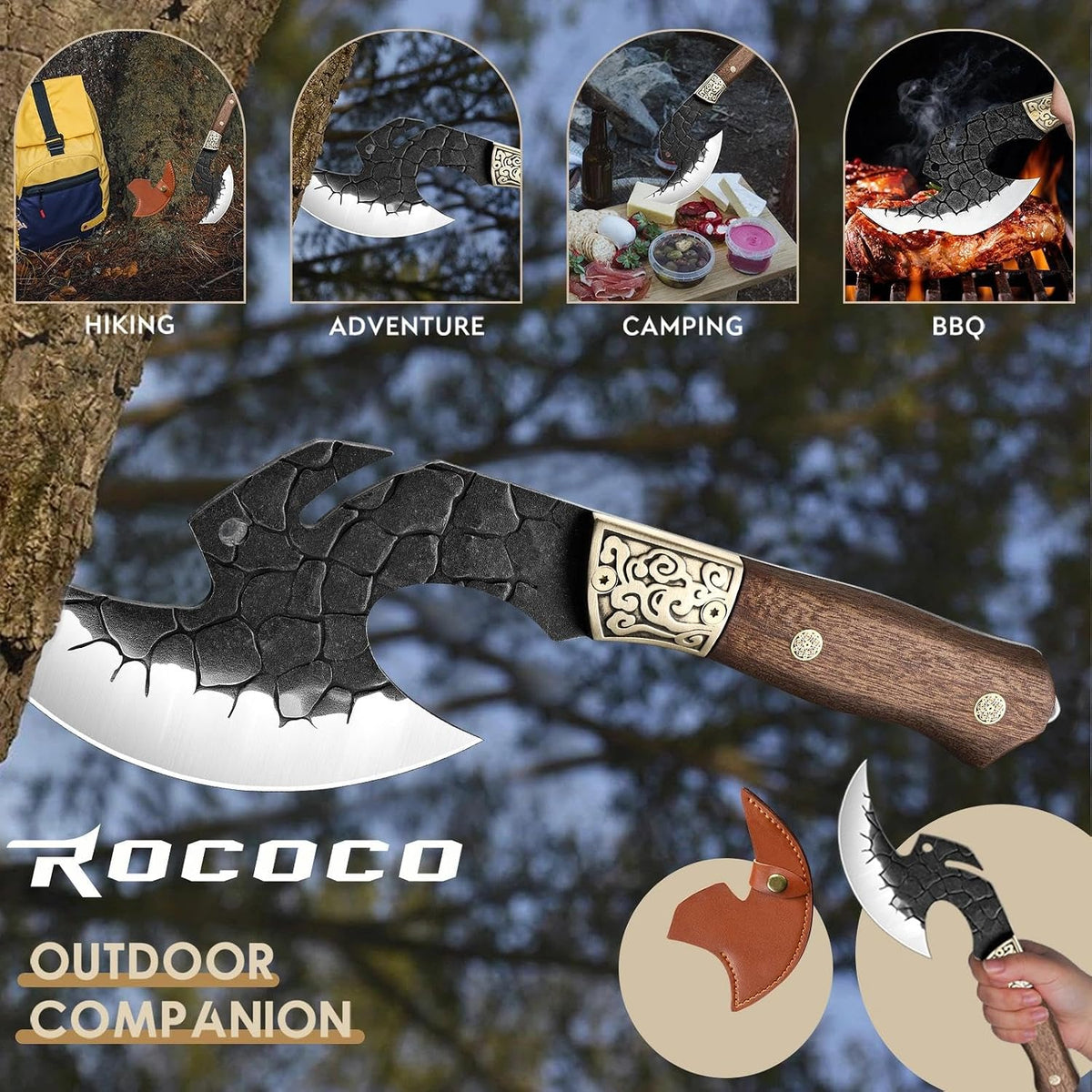 ROCOCO Viking Cleaver Knife Birthday - Kitchen Axe & Sheath Father Gift Men
