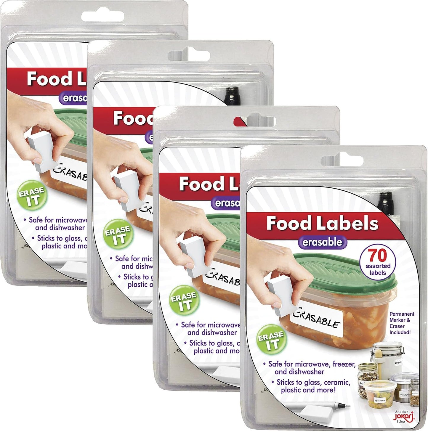 Erasable Food Labels 2-Pack Starter Kits With Pen & Erasers, Reusable Label Multi-Color, Freezer, Microwave & Dishwasher Safe Kitchen Tool for All-Purpose Meal Organization by Jokari