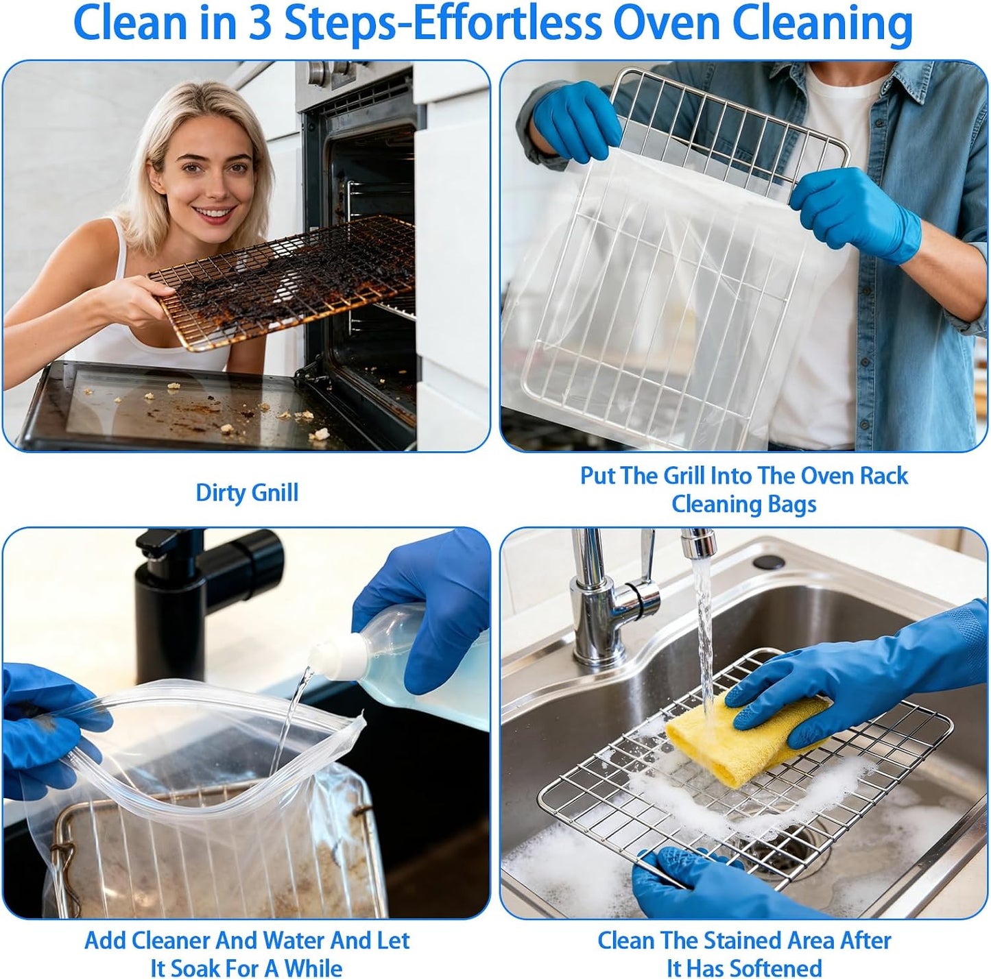 10Pcs Oven Rack Cleaning Bags, No Scrub Bags For Cleaning Oven Racks, Reusable Leak-Resistant PE Bags for Deep Soaking Grill Grates, BBQ Racks