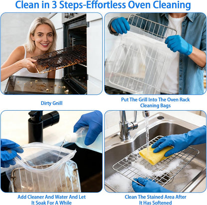 10Pcs Oven Rack Cleaning Bags, No Scrub Bags For Cleaning Oven Racks, Reusable Leak-Resistant PE Bags for Deep Soaking Grill Grates, BBQ Racks