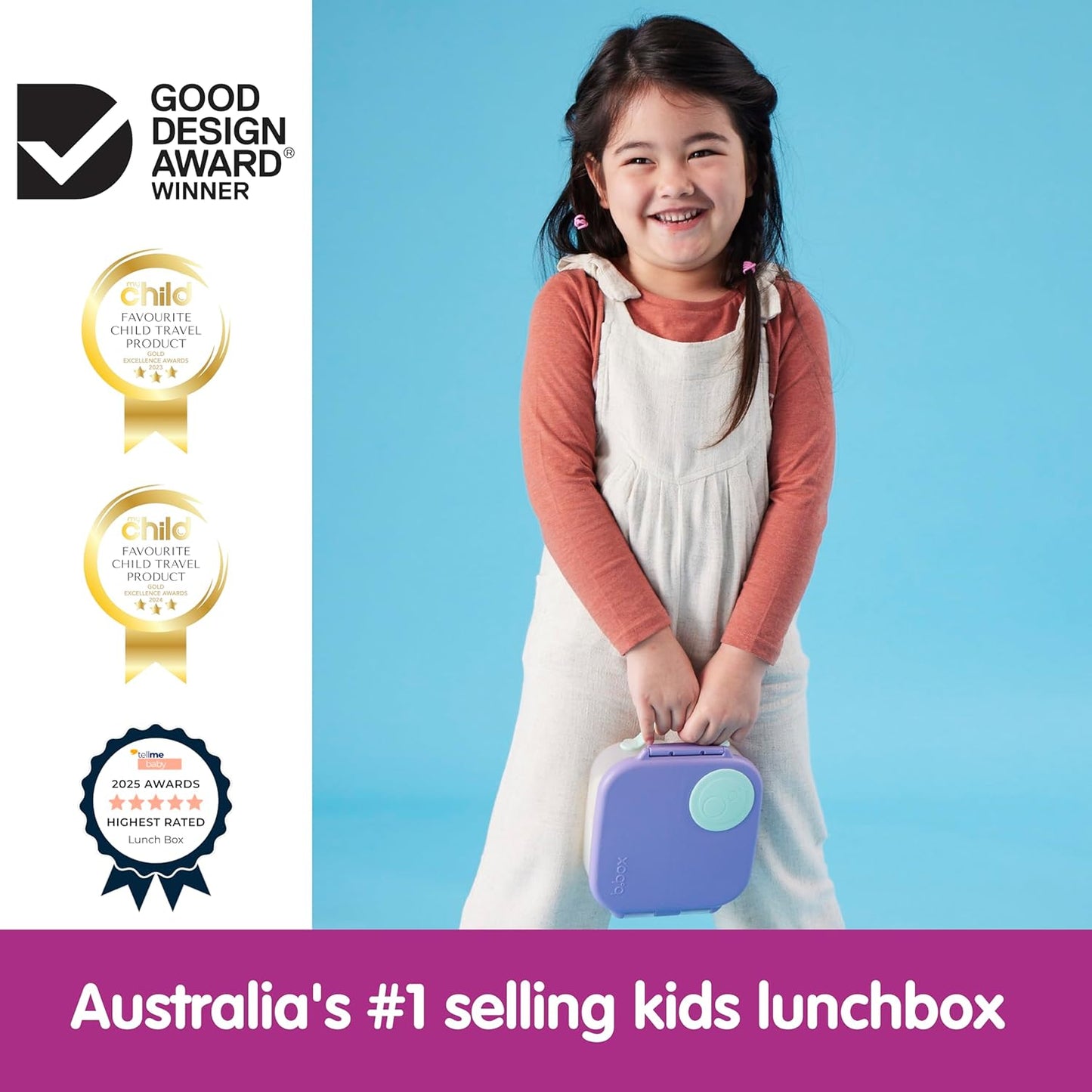 b.box Mini Lunch Box 2-Pack, Leak Proof Bento Box for Kids, 3 Compartment Snack Containers Ages 3+, Lunchbox for Daycare + School, Dishwasher Safe, BPA-Free, PFAS-Free, 4.25 Cup - Blue + Green