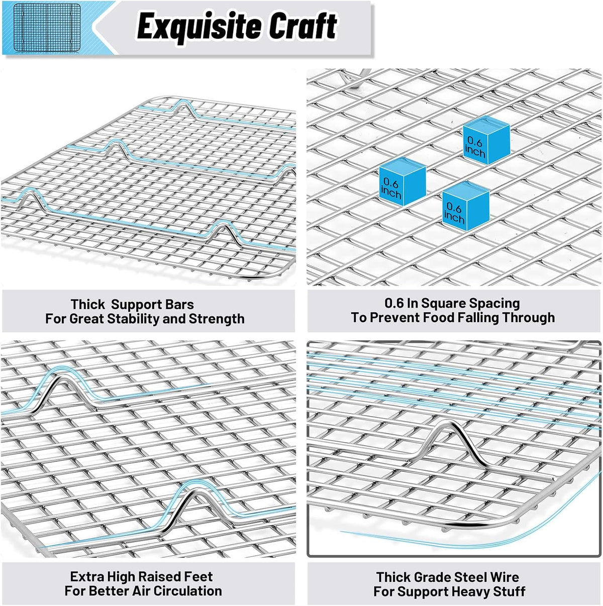 TeamFar Cooling Rack, 8.75”x6.25” Stainless Steel Baking Grid Wire Rack