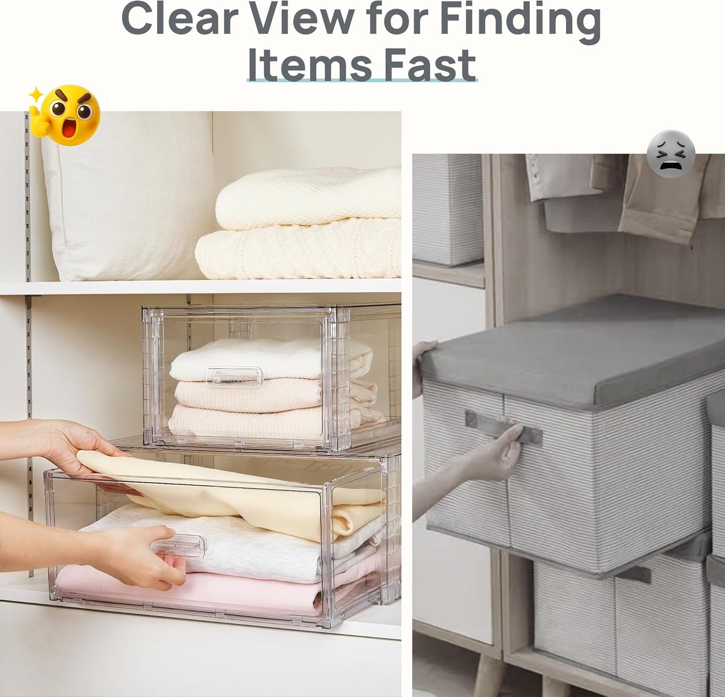 Vtopmart 2 Pack Clear Stackable Storage Drawers 15QT, Easily Assemble Closet Organizers,Plastic Storage Bins for Bathroom,Cabinet,Kitchen Pantry,Under Sink Organization(Medium)