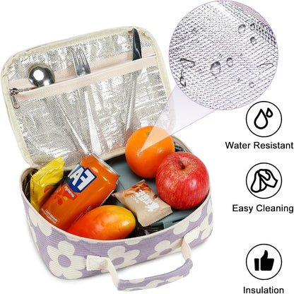 Bluboon Insulated Lunch Bag for Girls & Boys, Corduroy School Lunch Box with Cooler & Organizer Compartments, Leak-Proof Lunch Tote for School, Travel (Corduroy Strawberries Beige)