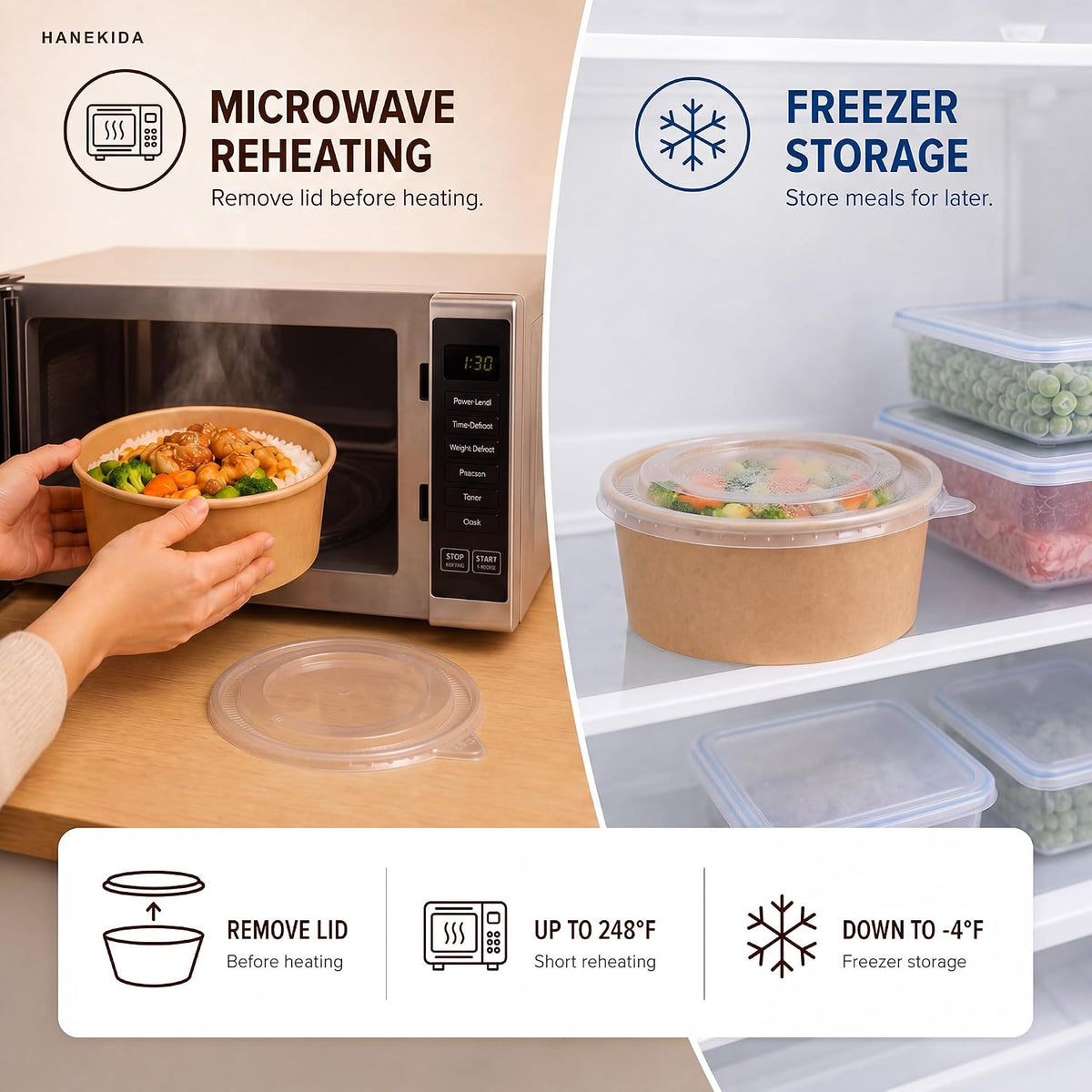34 oz Paper Bowls with Lids, 50 Count Disposable Meal Prep Containers