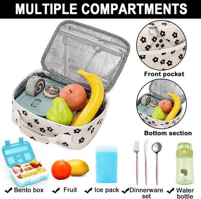 Bluboon Insulated Lunch Bag for Girls & Boys, Corduroy School Lunch Box with Cooler & Organizer Compartments, Leak-Proof Lunch Tote for School, Travel (Corduroy Strawberries Beige)